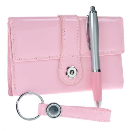Подарочный набор: портмоне, ручка, брелок, цвет: розовый. 140308