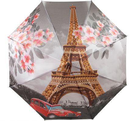 Зонт-трость женский Flioraj "Париж", полуавтомат, цвет: серый, красный, песочный. 051102 FJ