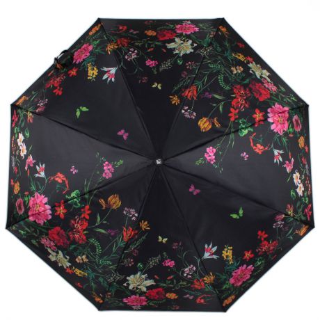 Зонт женский Flioraj "Нежность", полуавтомат, 3 сложения, цвет: черный. 100120 FJ