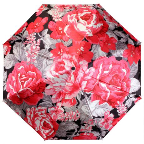 Зонт женский Flioraj "Красные цветы", автомат, 3 сложения. 013-037FJ