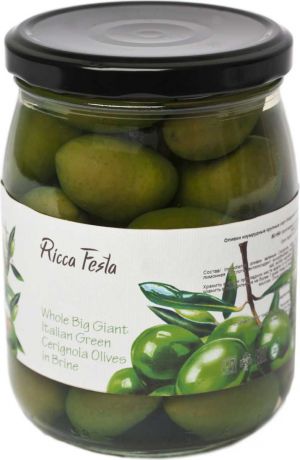 Ricca Festa Оливки зеленые крупные в оливковом масле с косточкой, 580 мл