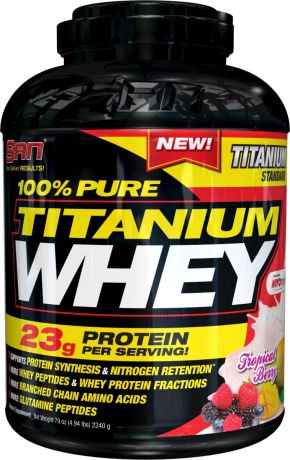 Протеин SAN "100% Pure Titanium Whey", тропические ягоды, 2,24 кг