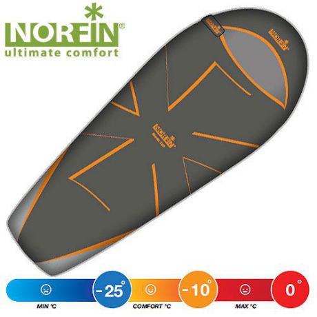 Мешок-кокон спальный Norfin NORDIC 500 NS R, цвет: оранжевый/серый, правосторонняя молния