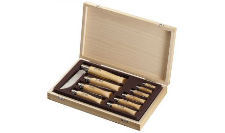Нож Opinel подарочный набор (10 шт) нержавеющая сталь, подарочная деревянная коробка 001311