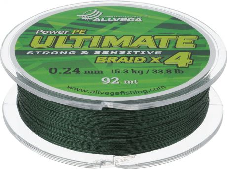 Леска плетеная Allvega "Ultimate", цвет: темно-зеленый, 92 м, 0,24 мм, 15,3 кг
