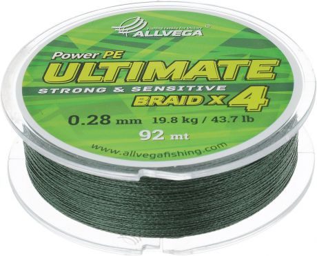 Леска плетеная Allvega "Ultimate", цвет: темно-зеленый, 92 м, 0,28 мм, 19,8 кг