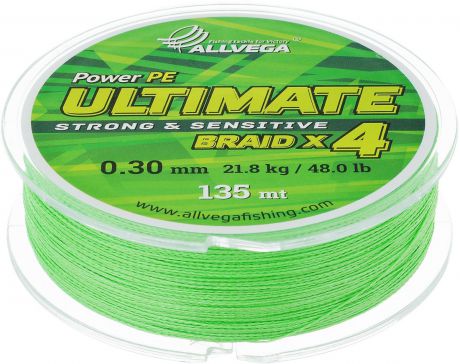 Леска плетеная Allvega "Ultimate", цвет: светло-зеленый, 135 м, 0,30 мм, 21,8 кг