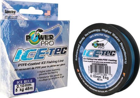 Леска плетеная Power Pro "Ice-Tec", цвет: синий, 45 м, 0,10 мм, 5 кг