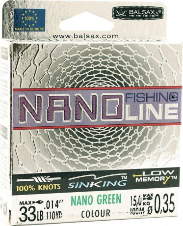 Леска Balsax Nano Fishing Green, 100 м, 0,35 мм, 15,0 кг
