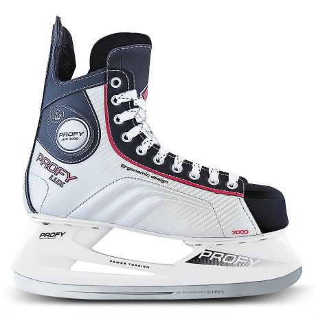 Коньки хоккейные для мальчика СК Profy Lux 3000, цвет: черный, серебряный, красный. Размер 35