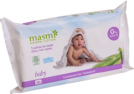 Влажные салфетки Masmi Natural Cotton, детские, 60 шт