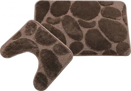 Комплект ковриков для ванной MAC Carpet "Фремонт: Камни", 23032, коричневый, 50 х 80 см, 50 х 40 см, 2 шт