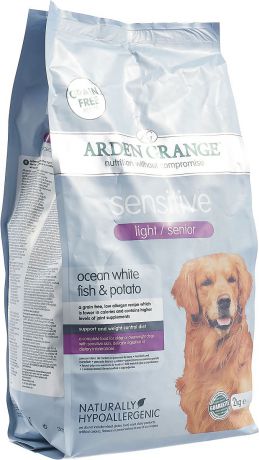 Корм сухой Arden Grange Sensitive Light/Senior для собак преклонного возраста, с деликатным желудком и чувствительной кожей, 2 кг