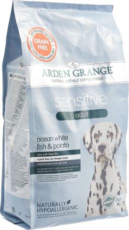 Корм сухой Arden Grange Sensitive Adult Dog для взрослых собак, с деликатным желудком и чувствительной кожей, 2 кг