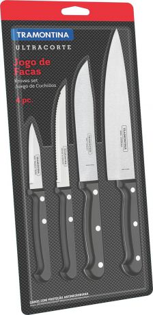 Набор кухонных ножей Tramontina Ultracorte, 23899/061-TR, черный, 4 предмета