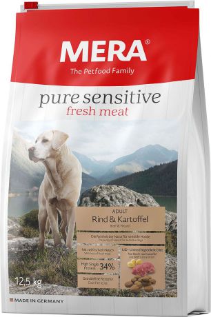 Корм сухой Мера Pure Sensitive, для взрослых собак, говядина и картофель, 12,5 кг