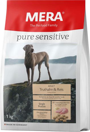 Корм сухой Mera Pure Sensitive, для взрослых собак, индейка и рис, 1 кг