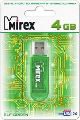 USB Флеш-накопитель Mirex Elf, 13600-FMUGRE04, 4GB, green