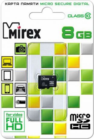 Карта памяти Mirex microSD Сlass 10, 13612-MC10SD08, 8GB, black