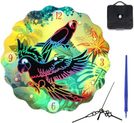 Настенные часы "Попугаи" гравюрные, 1474863, разноцветный