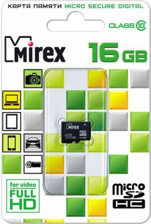 Карта памяти Mirex microSD Сlass 10, 13612-MC10SD16, 16GB, black