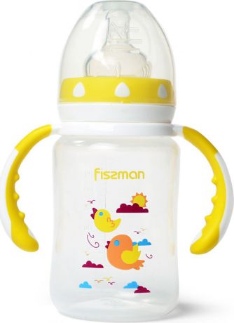 Бутылочка для кормления Fissman, с широким горлышком и ручками, 6893, желтый, 240 мл