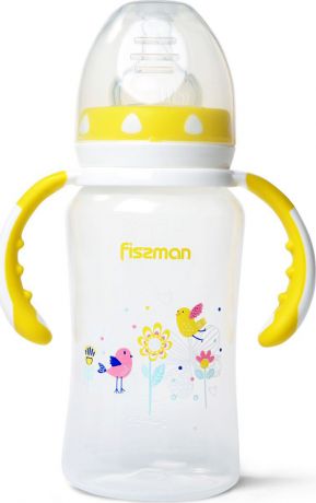 Бутылочка для кормления Fissman, с широким горлышком и ручками, 6896, желтый, 300 мл