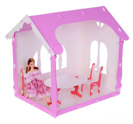 Дом для кукол Replace and Choose "Летний дом Вероника", 3494266, с мебелью, белый, розовый