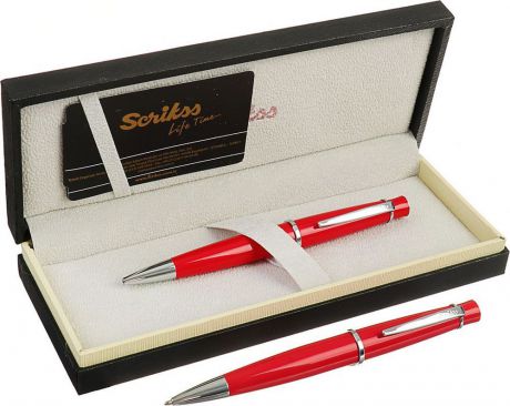 Ручка подарочная шариковая Scrikss Chic 62, 3794778, в футляре, поворотная, корпус красный, черный