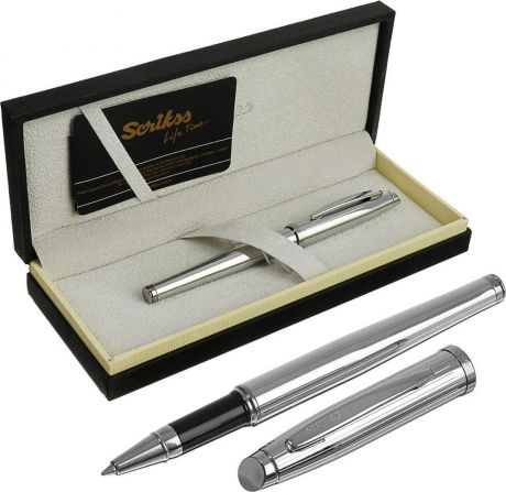 Ручка-роллер подарочная шариковая Scrikss Oscar 39, 3794814, в футляре, корпус серебристый