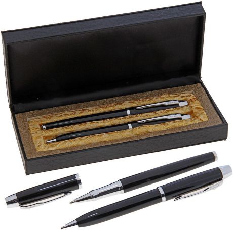 Набор подарочных ручек Calligrata "Вектор", 714147, в футляре, корпус черный, 2 шт