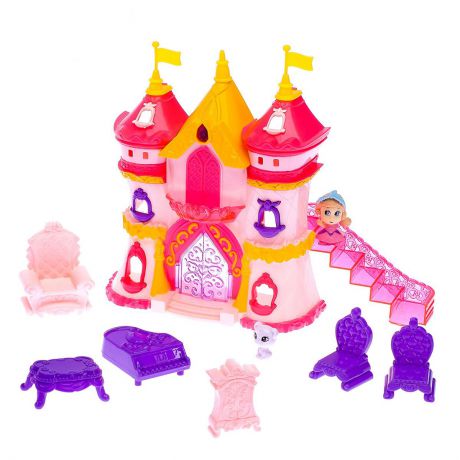 Замок для кукол, 2926882, с двумя башнями, мебелью и фигурками