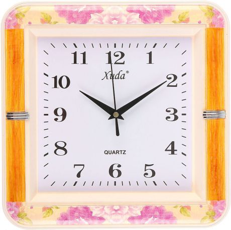 Часы настенные "Фина", 3018339, светло-коричневый, розовый, 26 х 26 см