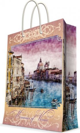 Бумажный пакет Magic Home "Рассвет в Венеции", 44195, розовый, 26 х 32,4 см
