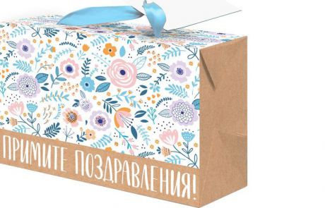 Бумажный пакет-коробка Magic Home "Поздравления", 79682, разноцветный, 22,5 х 13,5 см