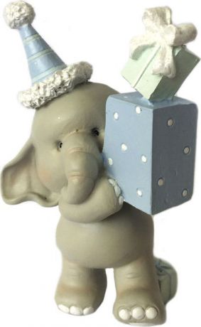 Декоративная фигурка "Слоник с голубым подарком", 79166, серый, 8,5 х 5,5 х 12 см