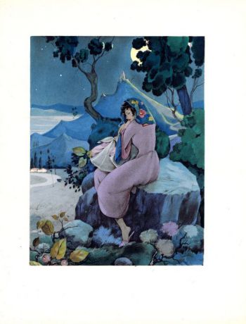 Сцена из сказки Шарля Перро. Литография, пошуар. Франция, Париж, 1946 год