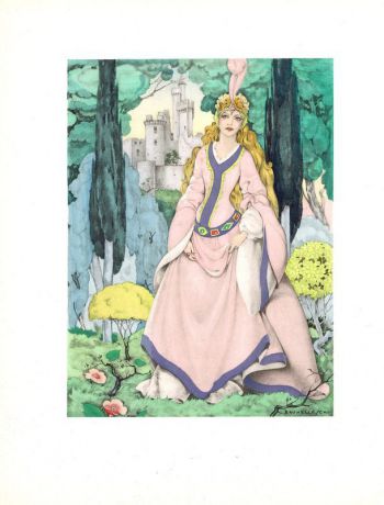 Принцесса из сказки Шарля Перро. Литография, пошуар. Франция, Париж, 1946 год