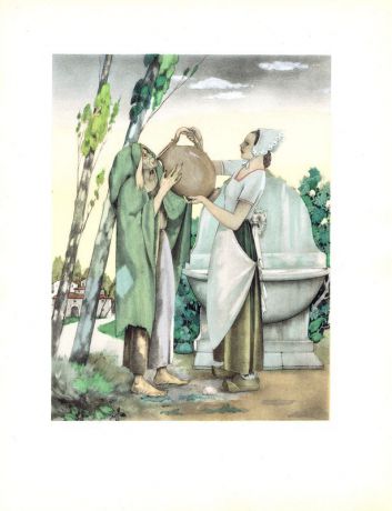 Сцена из сказки "Волшебница". Литография, пошуар. Франция, Париж, 1946 год