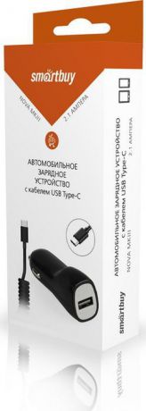 Автомобильно зарядное устройство Smartbuy SBP-1503C-V + витой кабель USB Type-C, 2.1 А, черный