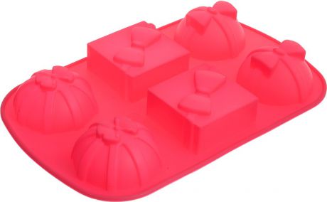 Форма для выпечки Marmiton "Подарки", силиконовая, цвет: розовый, 27,5 х 17,5 х 3 см, 6 ячеек