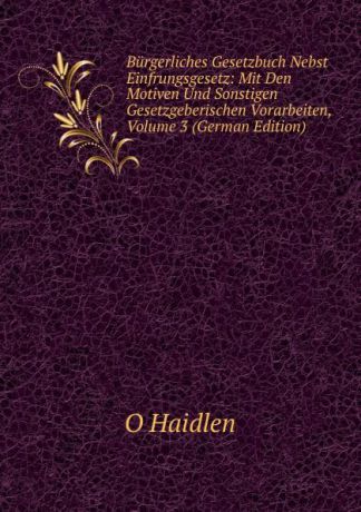 O Haidlen Burgerliches Gesetzbuch Nebst Einfrungsgesetz: Mit Den Motiven Und Sonstigen Gesetzgeberischen Vorarbeiten, Volume 3 (German Edition)