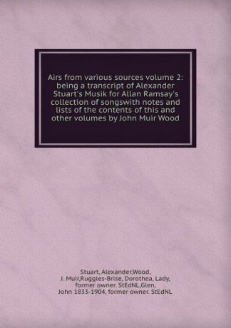 Alexander Stuart Airs from various sources volume 2: being a transcript of Alexander Stuart.s Musik for Allan Ramsay.s collection of songswith notes and lists of the contents of this and other volumes by John Muir Wood