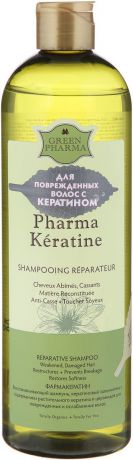 Шампунь Greenpharma "Pharma Keratine" восстанавливающий, кератиновый заполнитель с содержанием растительного кератина и церамидов, для поврежденных и ослабленных волос, 500 мл