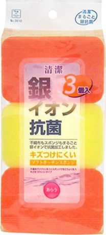 Губка для мытья посуды Kokubo, с ионами серебра и антимикробным эффектом, 3 шт