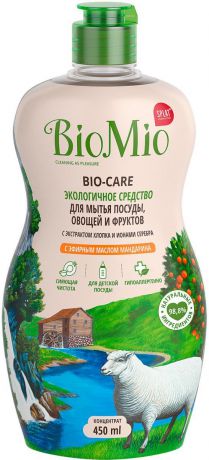 Средство для мытья посуды BioMio овощей и фруктов, с эфирным маслом мандарина, 450 мл