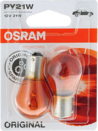 Лампа автомобильная накаливания "Osram", сигнальная, цоколь PY21W (BAU15s), 12V, 21W, 2 шт