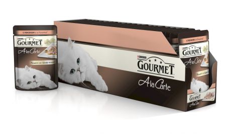 Консервы Gourmet "A la Carte", для взрослых кошек, c лососем a la Florentine, шпинатом, цукини и зеленой фасолью, 85 г, 24 шт