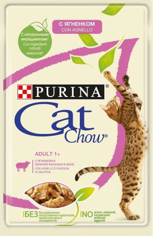 Консервы "Cat Chow", для взрослых кошек, с ягненком и зеленой фасолью, 24 шт х 85 г
