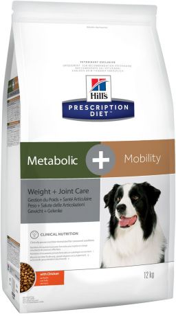 Корм сухой Hill's Prescription Diet Metabolic+Mobility Weight+Joint Care для собак для поддержания оптимального веса и здоровья суставов, с курицей, 12 кг